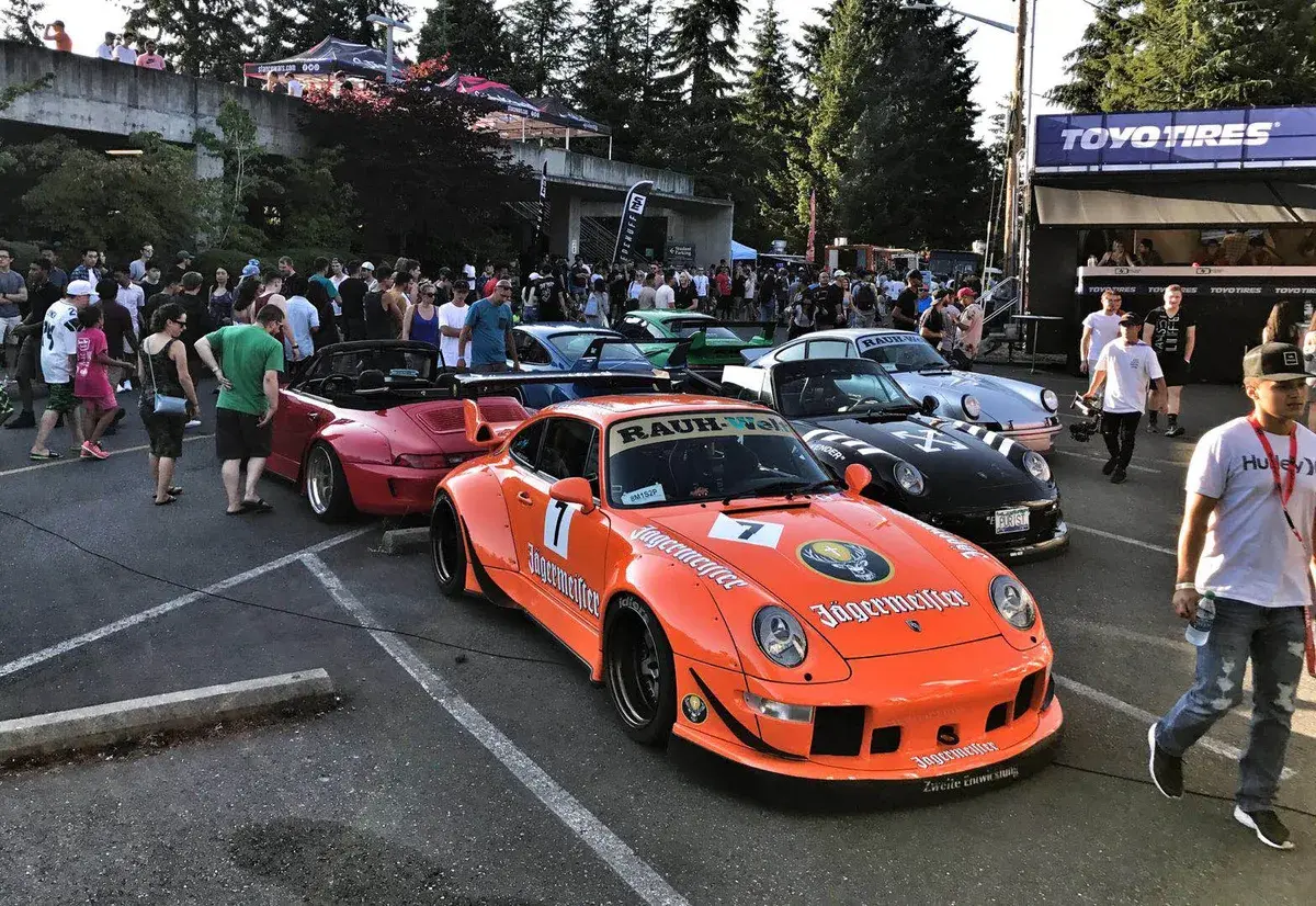 Jägermeister RWB on display at an automotive event