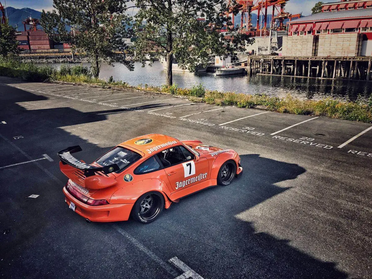 Jägermeister RWB rear three-quarter view from above